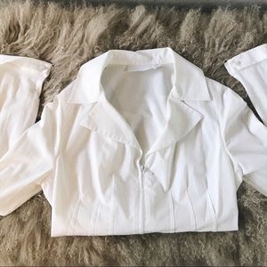 Anne Fontaine white collared zip up blouse